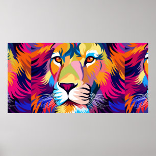 Poster colorful illustrations, a lion, simple design - vi
