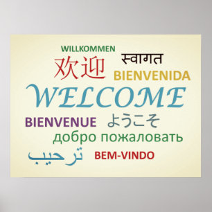 Poster Colorful Multiple Language Welcome
