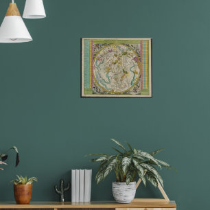 Poster Colorful Vintage Boreal Sky Stars, 1730 Atlas Map