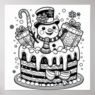 Poster Coloriage de gâteau de vacances de bonhomme de nei