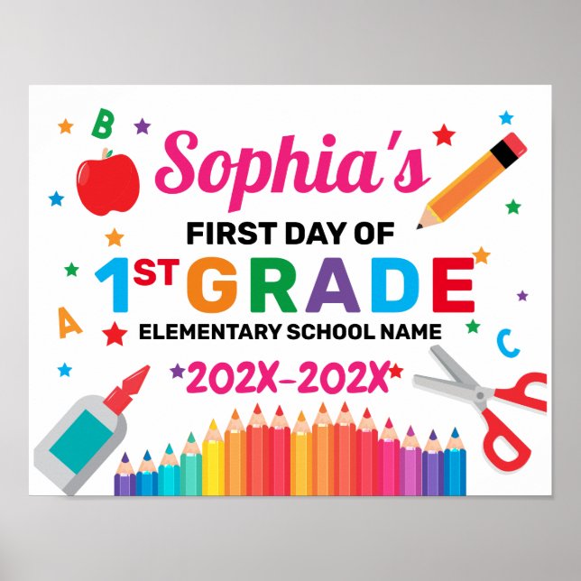 Póster Colorido Primer Día Del Rótulo Escolar Poster (Vorne)