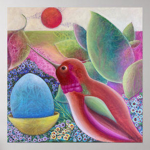 Poster Colorié Art Fantaisiste de Colibri