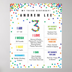 Poster Coloris primaires Confetti garçon troisième annive