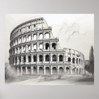 Poster Colosseum ancient roman amphitheater in pencil ske