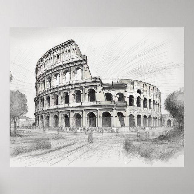 Poster Colosseum historical architecture art drawing in r (Devant)