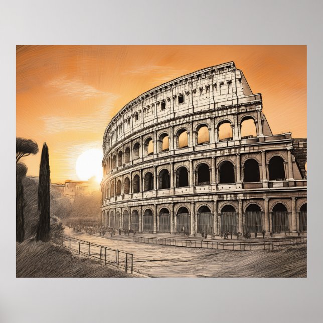 Poster Colosseum in rome with warm sunset light (Devant)