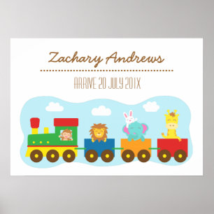 Poster Colourful Cute Animal Train, For Kids Bedroom