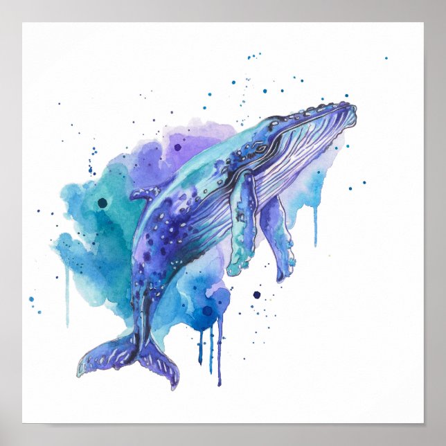 Poster Colourful Whale Watercolour Art (Devant)
