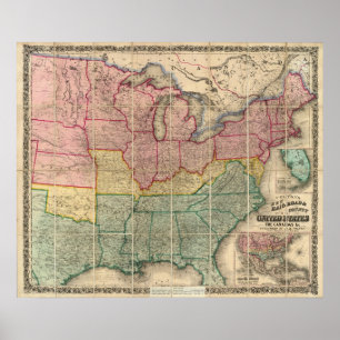 Poster Colton's Railroadand County Map, United States