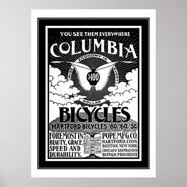 Poster Columbia Bicycles 1886 Werbung (Vorne)