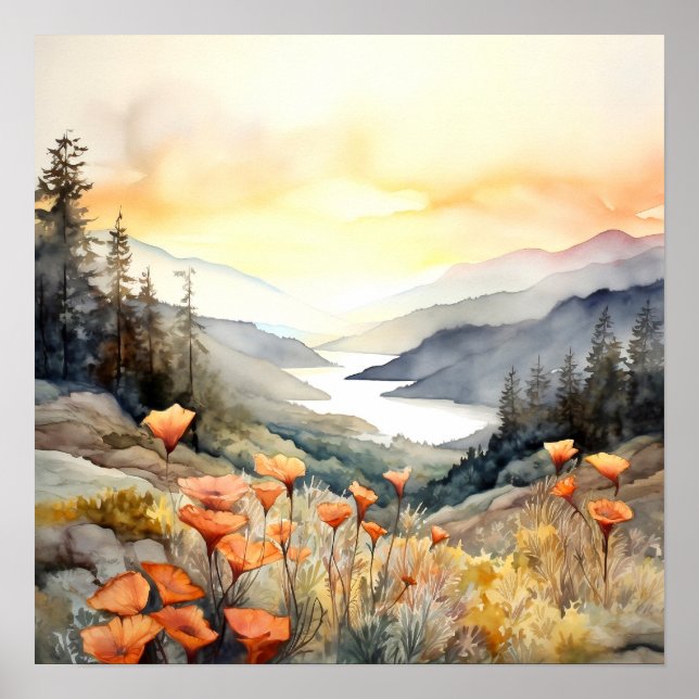Poster Columbia Gorge Peinture Art Imprimer (Devant)