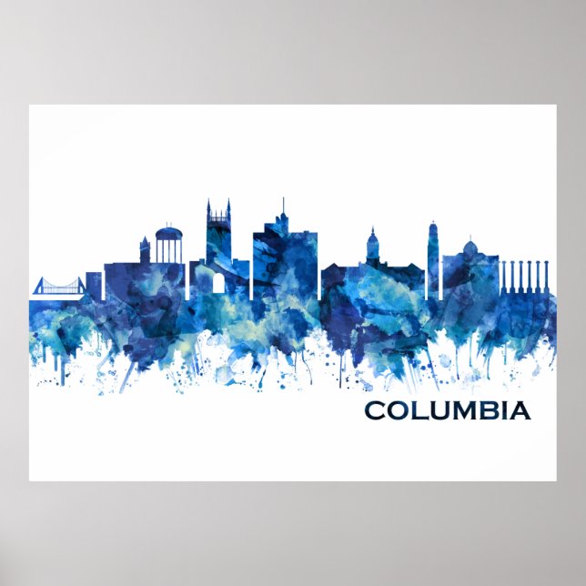 Poster Columbia Missouri Skyline Blue (Devant)