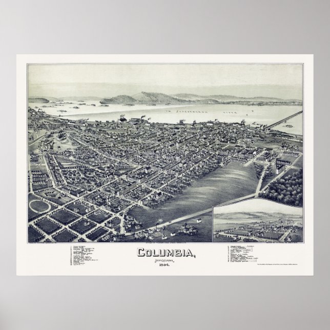 Poster Columbia, PA Carte panoramique - 1894 (Devant)