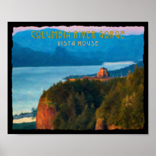 Poster Columbia River Gorge et Vista House retro print