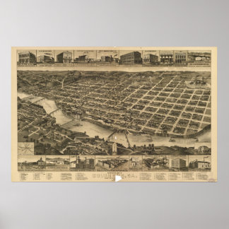 Poster Columbus Georgia 1886 Antique carte panoramique