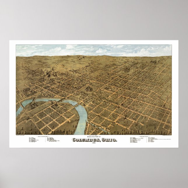 Poster Columbus, OH Carte panoramique - 1872 (Devant)