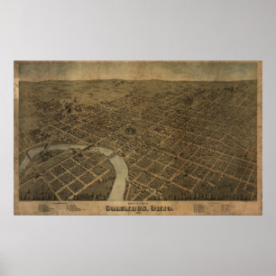 Poster Columbus Ohio 1872 Antique Carte Panoramique