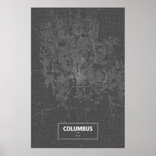 Poster Columbus, Ohio (blanc sur noir)