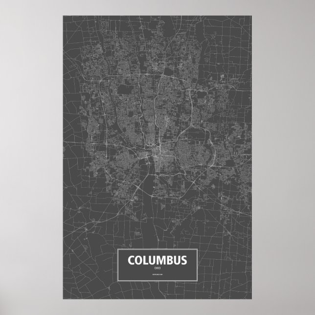 Poster Columbus, Ohio (blanc sur noir) (Devant)