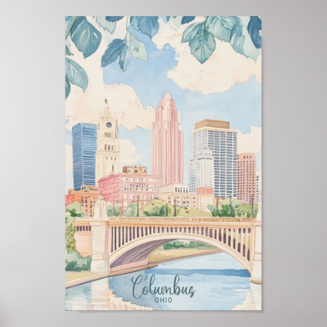 Poster Columbus Ohio Gouache Peinture Illustration Voyage (Devant)