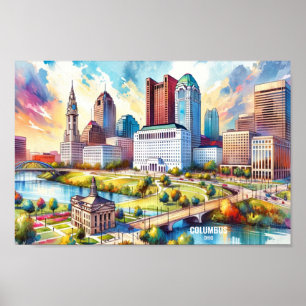 Poster Columbus Ohio USA Travel Places aquarelle