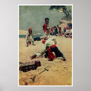 Poster Combat de pirates au-dessus de trésor