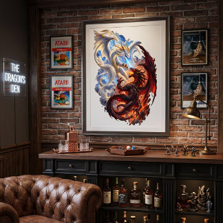 Poster Combat Épique entre Dragon Céleste et Dragon Infér