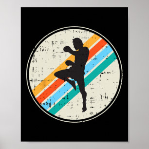 Poster Combattant de kickboxing Silhouette Rétro Arts mar