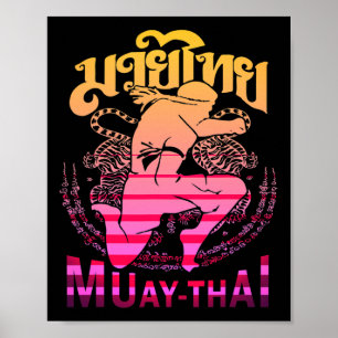 Poster Combattant de Muay Thai Vintage Thaïlande Boxe Tha