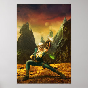 Poster Combattant femelle de la science fiction sur la