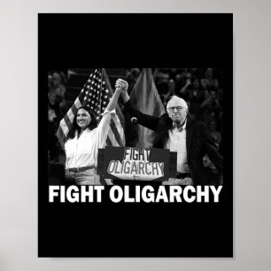 Poster Combattons l'oligarchie Bernie Sanders et Aoc Libe