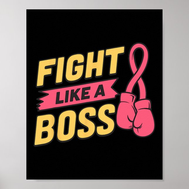 Poster Combattre Comme Un Boss Pink Ribbon Boxe Cancer Du (Devant)