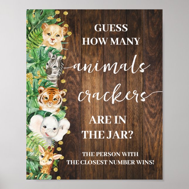 Poster Combien d'animaux crackers Baby shower Safari jeu (Devant)