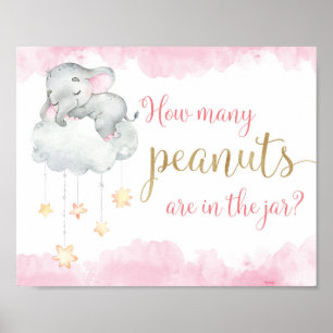 Poster Combien d'arachides baby shower d'éléphant en or r
