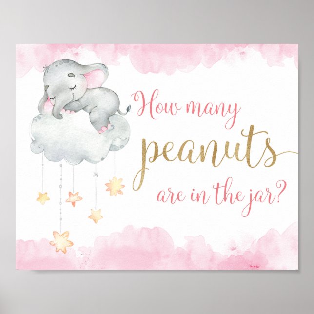 Poster Combien d'arachides baby shower d'éléphant en or r (Devant)