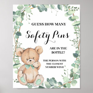 Poster Combien de Baby shower de verdure d'ours de sécuri
