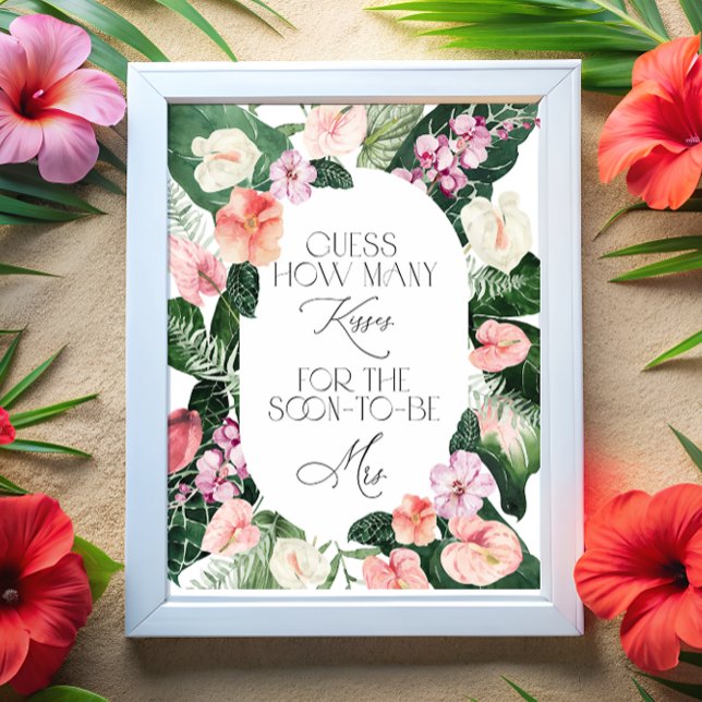 Poster Combien de baisers Jeu de Baby Shower Floral Tropi (Créateur téléchargé)