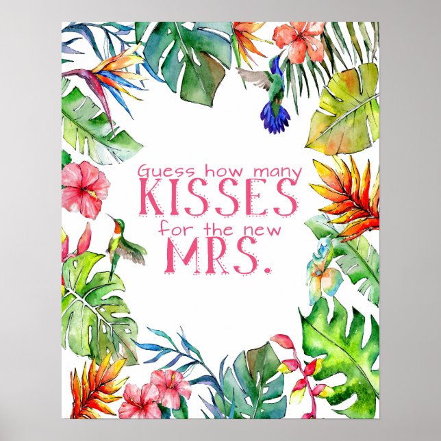 Poster Combien de baisers Jeu de Baby Shower Tropical Mar (Devant)