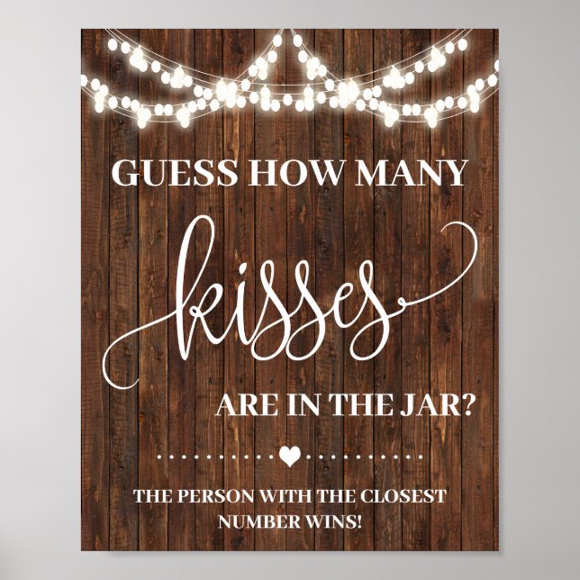 Poster Combien de baisers jeu pancarte country Baby Showe (Devant)