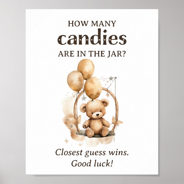 Poster Combien de bonbons Baby shower d'ours en peluche (Devant)