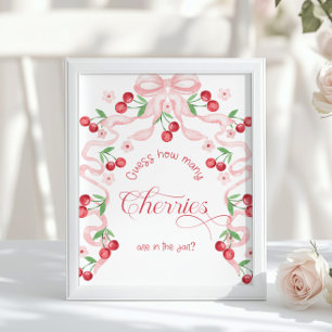 Poster Combien de cerises dans le bocal ruban rose Baby s