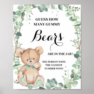Poster Combien de Gummy Bears Greenery Baby shower Jeu