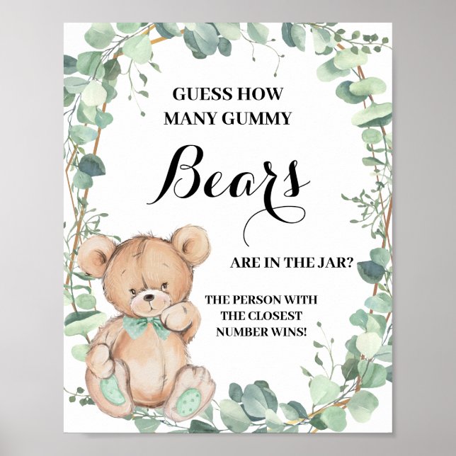 Poster Combien de Gummy Bears Greenery Baby shower Jeu (Devant)