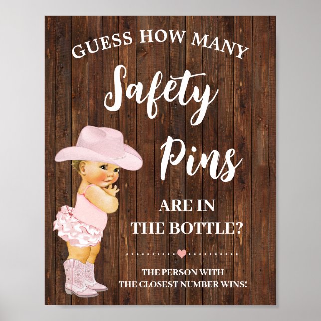 Poster Combien de Pins de Sécurité Jeu Cowgirl Baby showe (Devant)