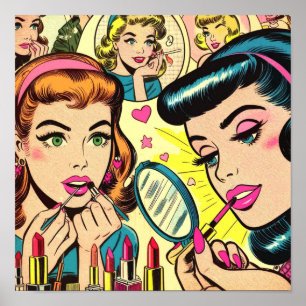 Poster Comics pour filles de maquillage vintage