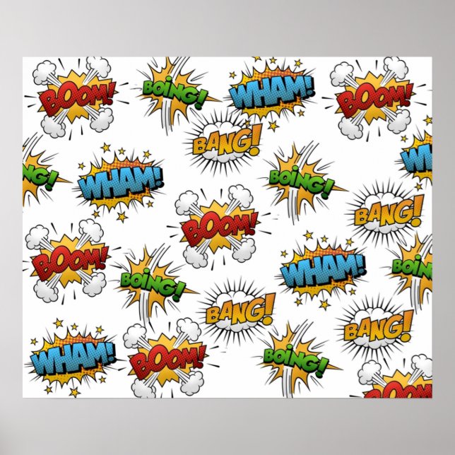 Poster Comique Onomatopoeia Discours Bubbles Boom Wham Ba (Devant)