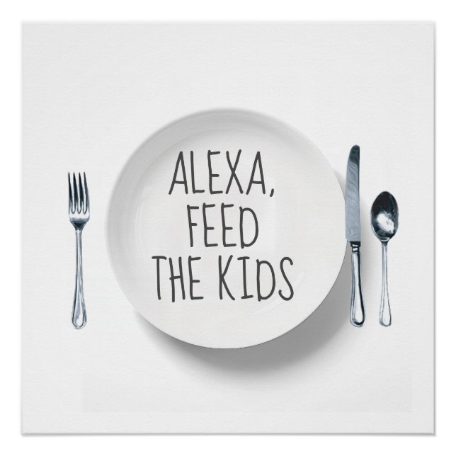 Poster Commande Alexa Humour sur fond blanc (Devant)
