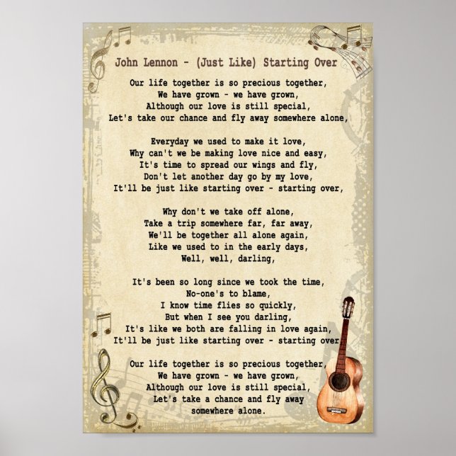 Poster Comme Commencer Sur La Chanson Lyric Imprimer Vint (Devant)