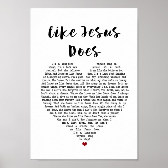 Poster Comme Jésus fait Chanson de Coeur Lyrique Mur Art  (Devant)