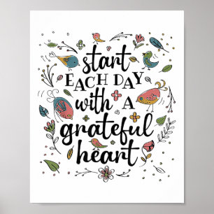 Poster Commencez Chaque Jour Avec Un Coeur Reconnaissable